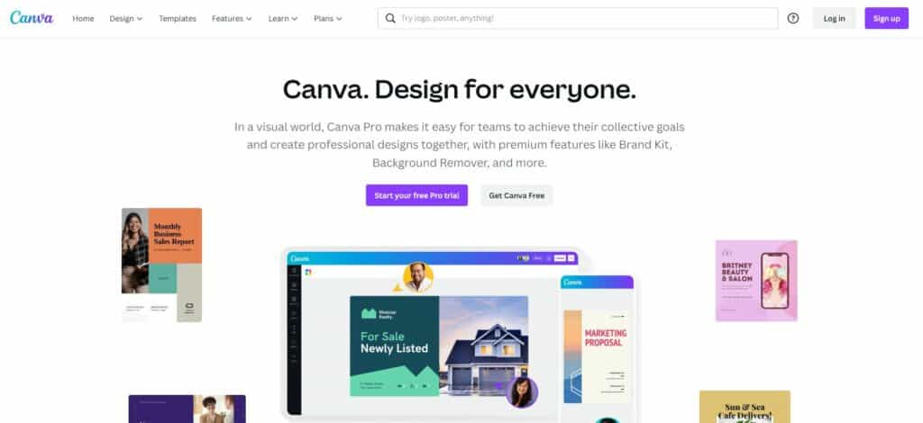 screenshot of Canva.com home page