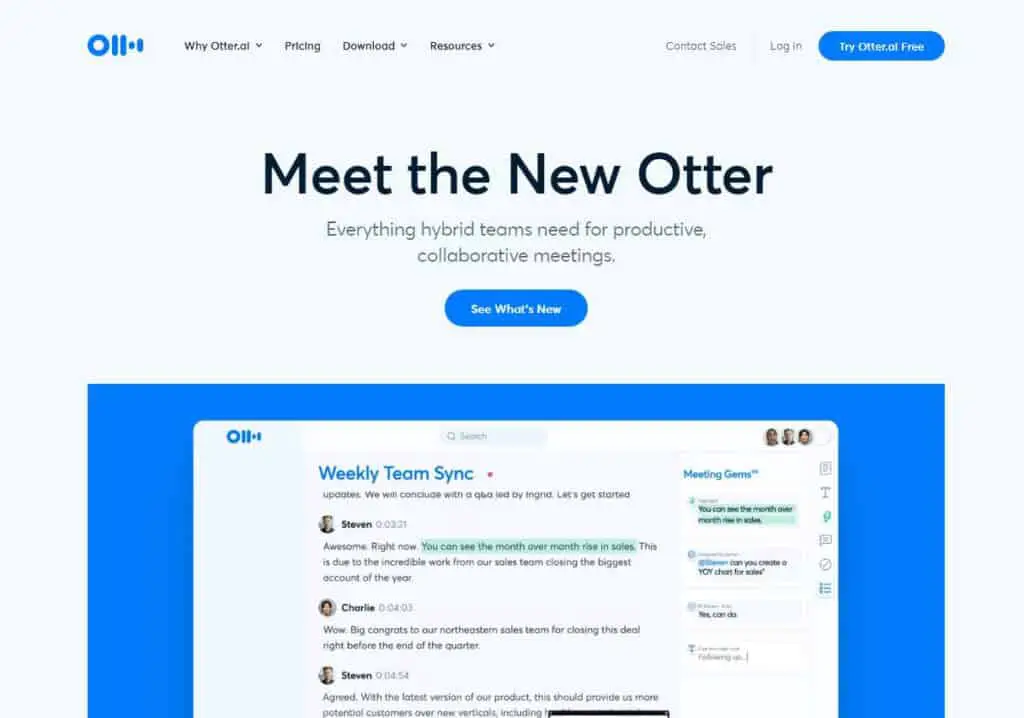 screenshot of otter.ai website