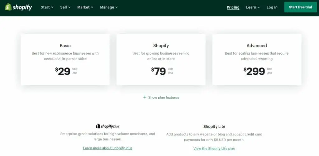Shopify vs WordPress - Shopify Pricing Plan