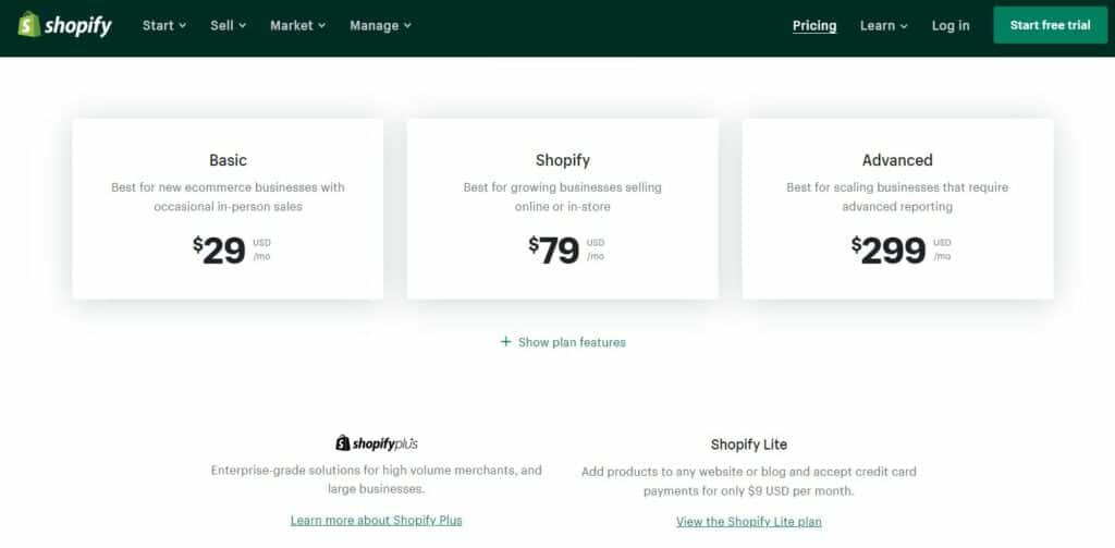 Shopify pricing