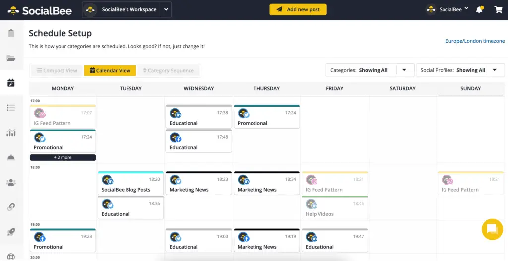 SocialBee Schedule Setup