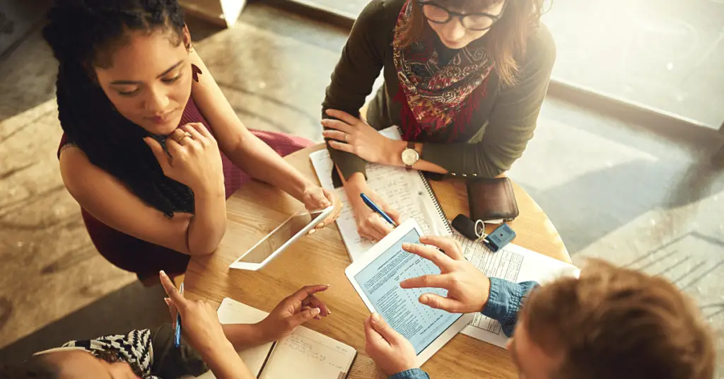 a group of people solving problem together