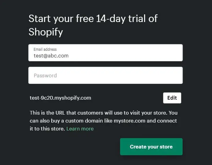 Start your free Shopify trial