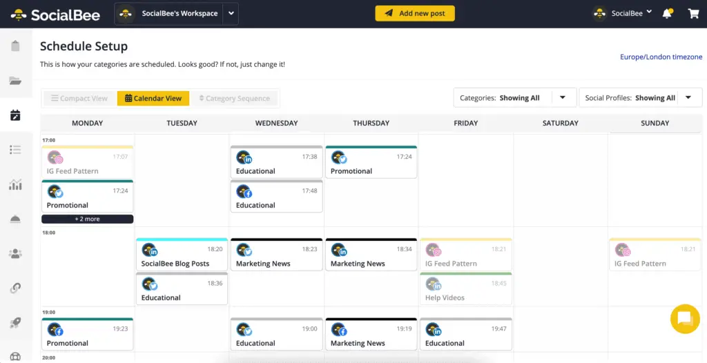 SocialBee Schedule Setup
