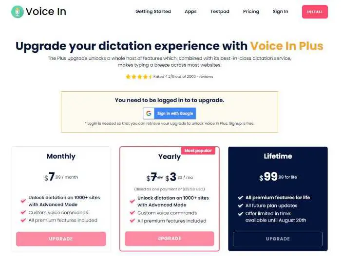 Voice In Pricing Plans