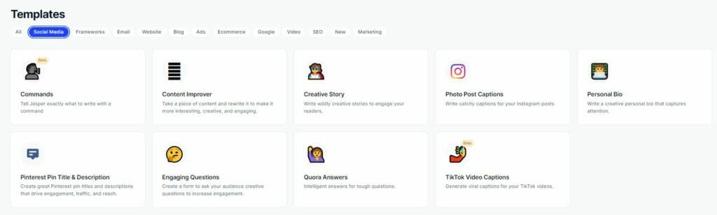 Jasper AI writer - Social Media Templates