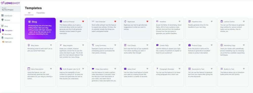 Templates of longshot.ai