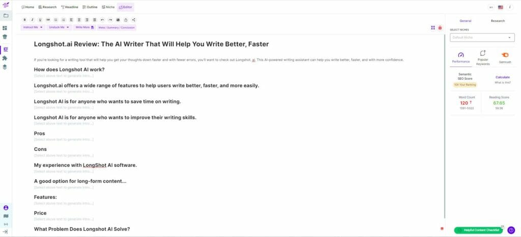 LongShot.AI review - Editor