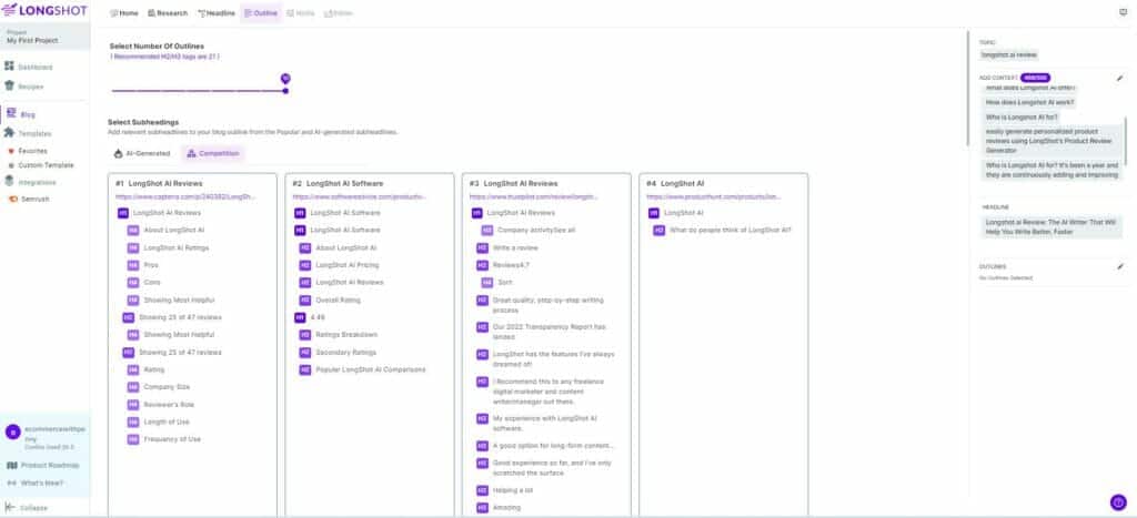 LongShot.AI review - Headings from competition