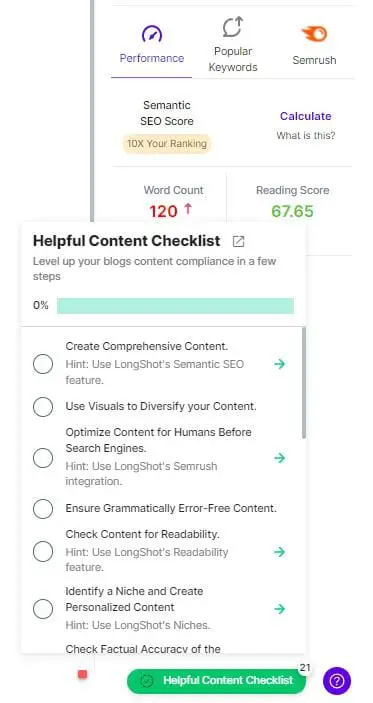 LongShot.AI review - Helpful content checklist