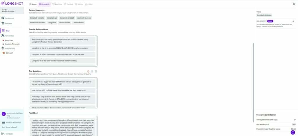 LongShot.AI review - Research and add context