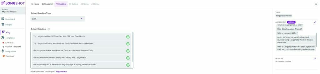 LongShot.AI review - Select subheadings