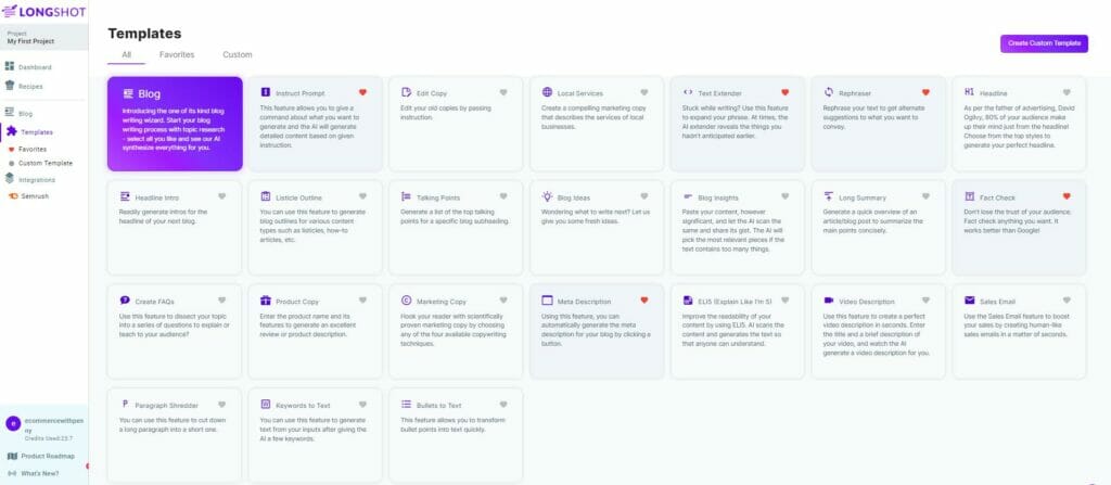 LongShot.AI review - short form templates