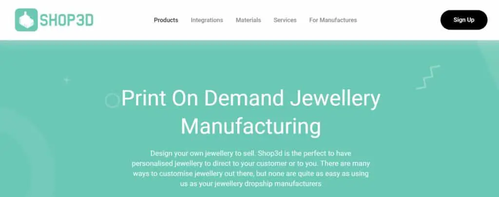 print-on-demand jewelry suppliers: Shop3D website