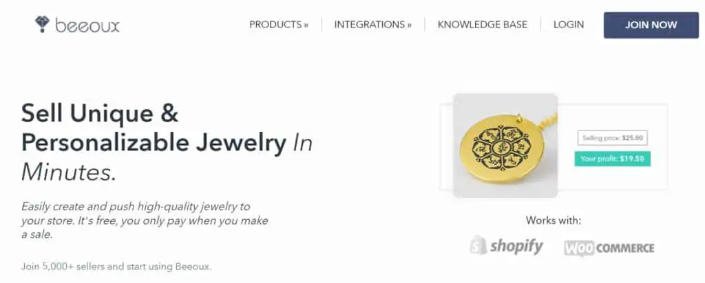 print-on-demand jewelry suppliers: Beeoux website