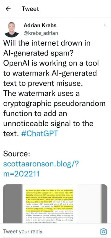Tweet on OpenAI watermarking