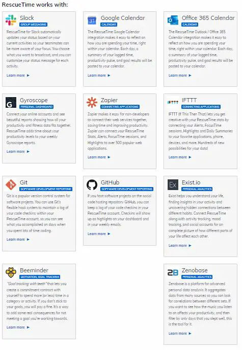 RescueTime Review - integrations