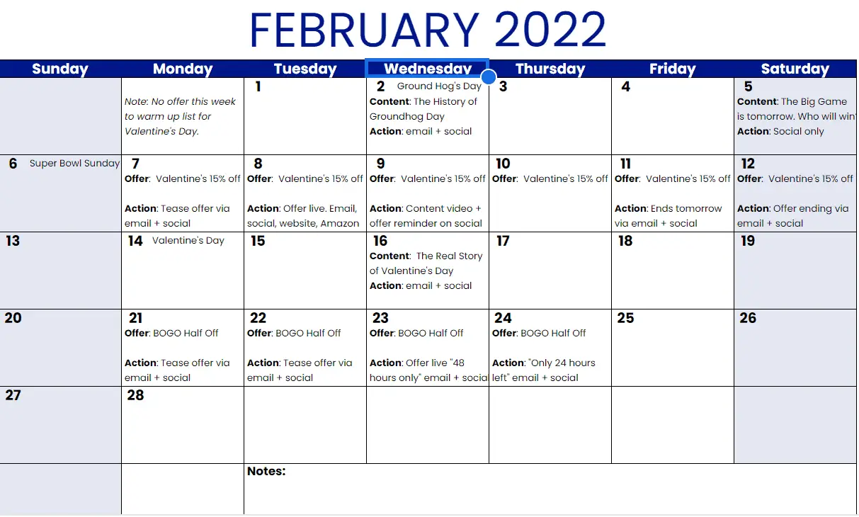 ecommerce calendar - example marketing calendar