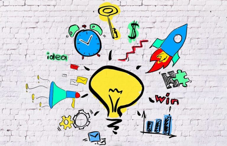 An image of a light bulb with online store promotion ideas icons.