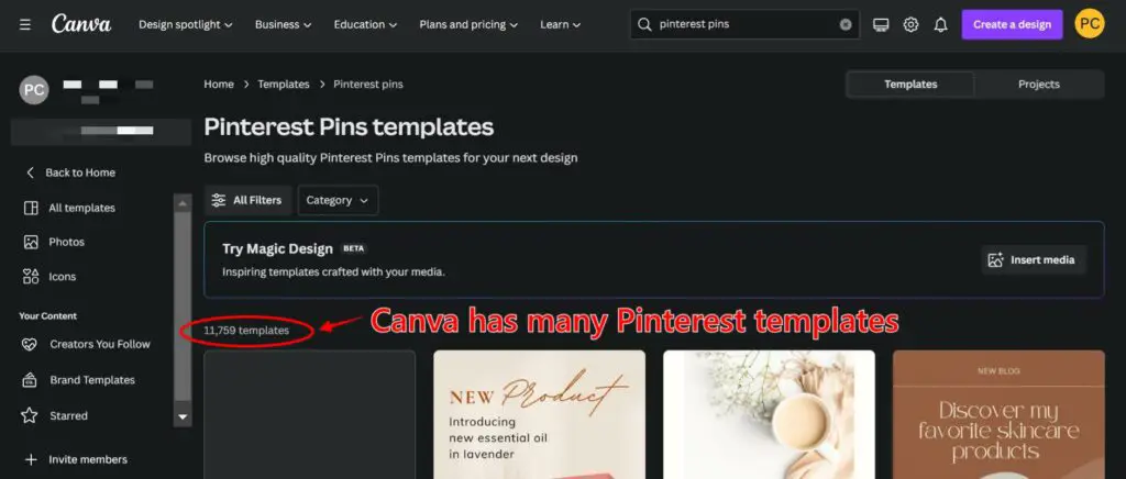 how to use pinterest to drive traffic to your website - A screenshot of a page with many highlighted pinterest templates showcasing effective methods to drive traffic to your website.